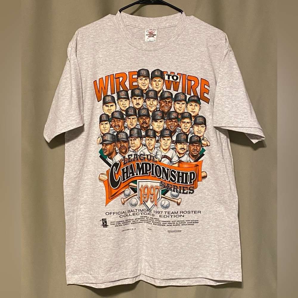 VTG 1997 Wire to Wire Baltimore Orioles League Championship Series Tee Grey L